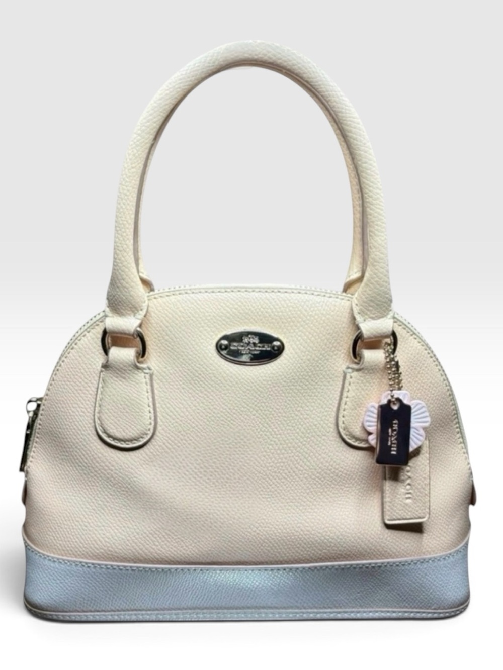 COACH Cora Mini Dome Satchel Leather Peach Gray Authentic Tea Rose Charm